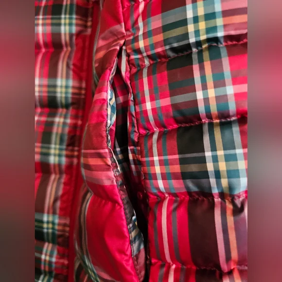 Lands' End Red Tartan Plaid Collared Puffer Zipper Vest Size Small 6/8 - Picture 4 of 8